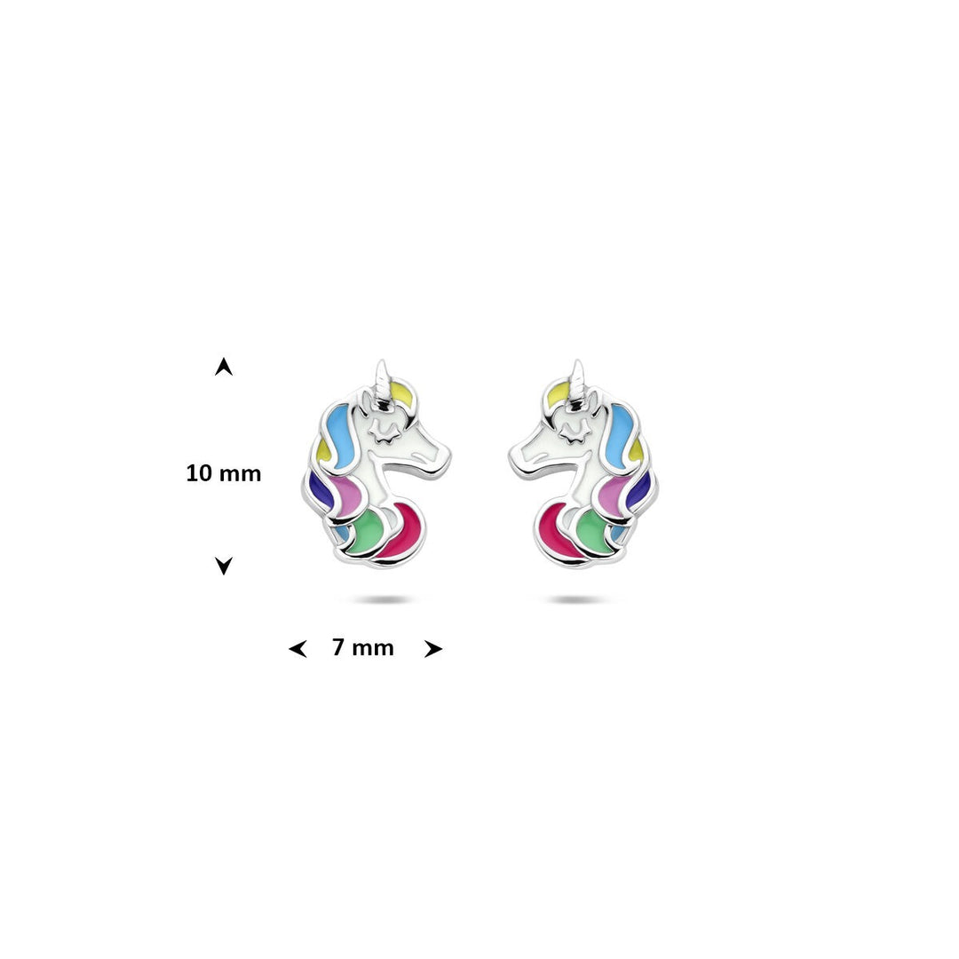 Zilveren oorknopjes eenhoorn – gerhodineerd met gekleurd emaille