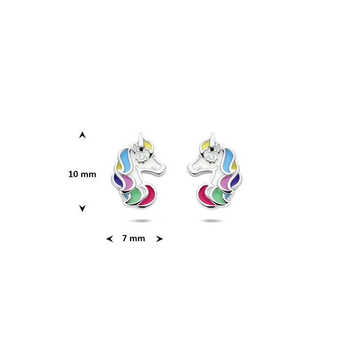 Zilveren oorknopjes eenhoorn – gerhodineerd met gekleurd emaille