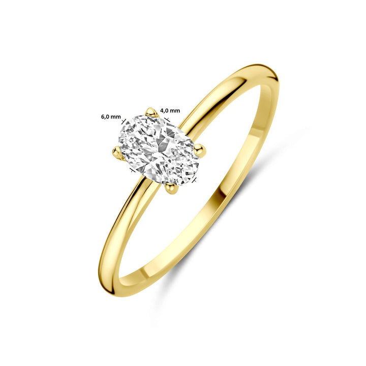 14k geelgouden damesring met ovale zirkonia – solitaire setting