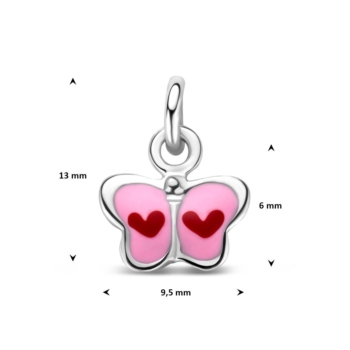 Gerhodineerd zilveren vlinder hanger met emaille