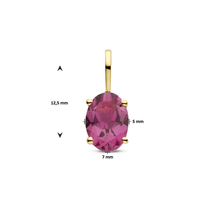14k geelgouden hanger met roze toermalijn – geboortesteen