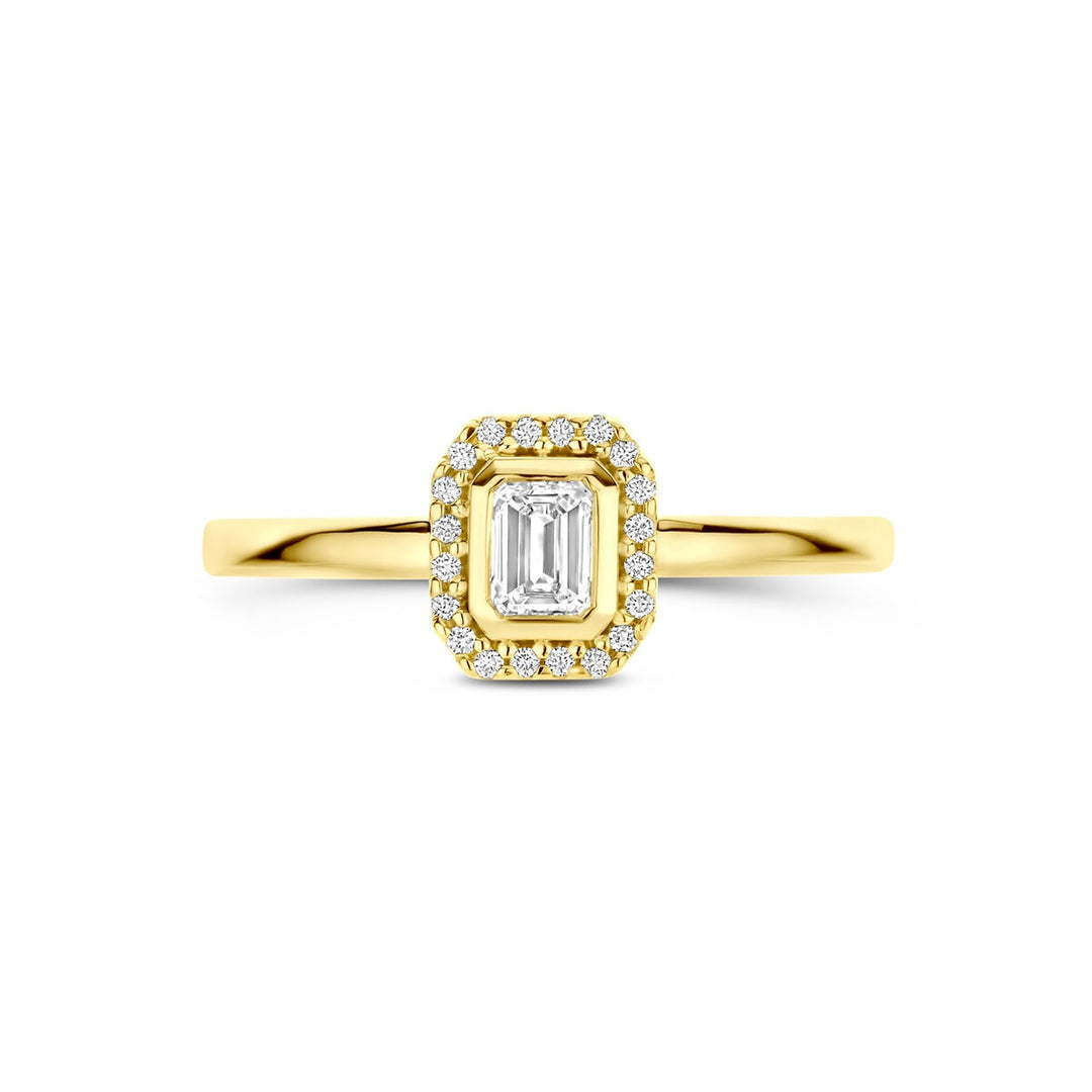 14k geelgouden ring met emerald geslepen diamant