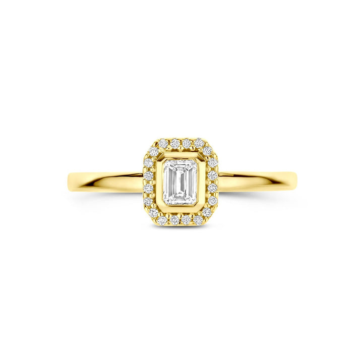14k geelgouden ring met emerald geslepen diamant