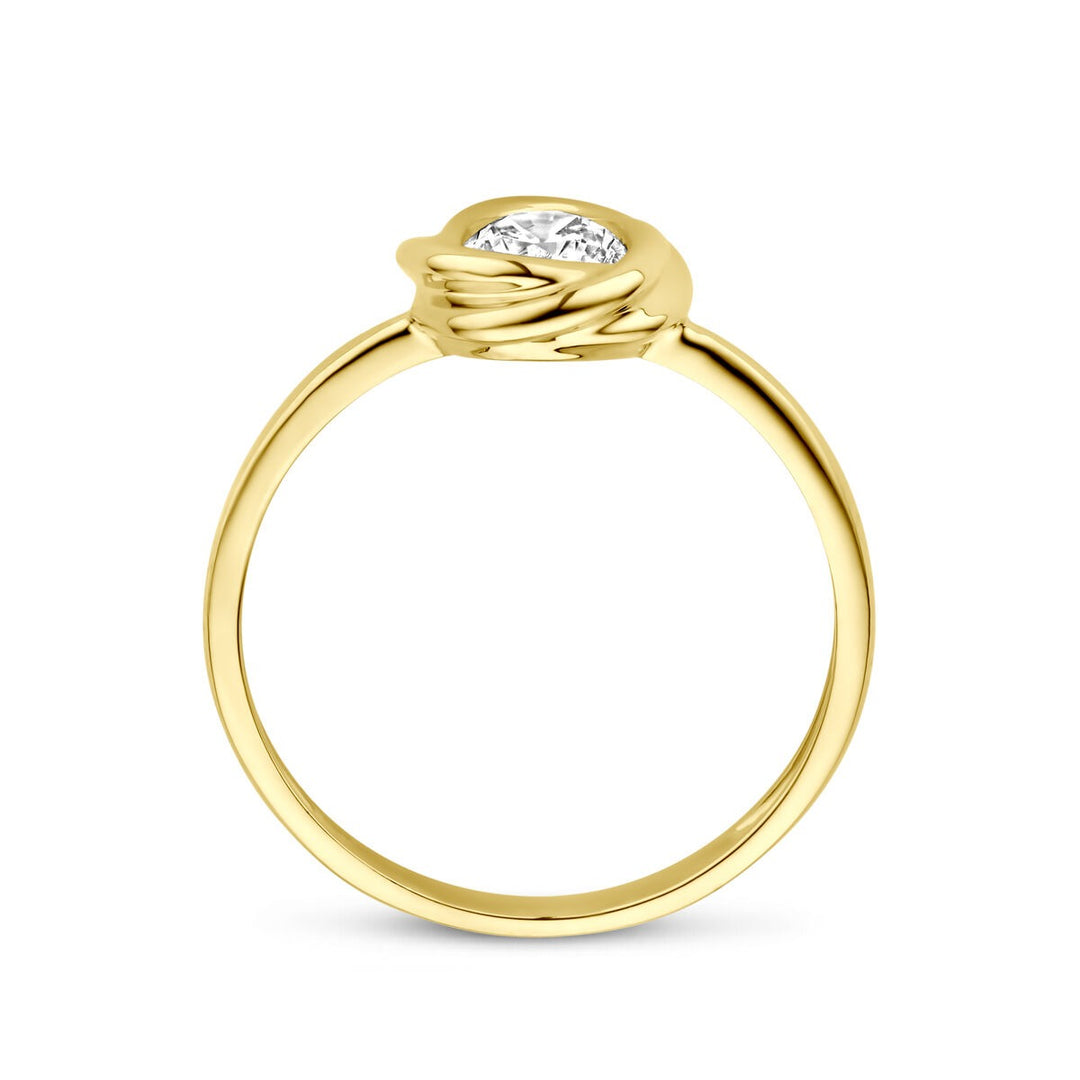 14k geelgouden damesring met zirkonia – solitaire ring in klassiek design
