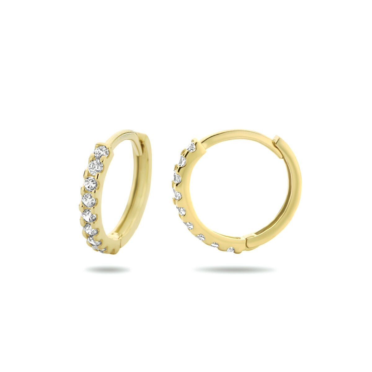 9k Geelgouden Klapoorringen met Zirkonia 12.5 x 1.5 mm