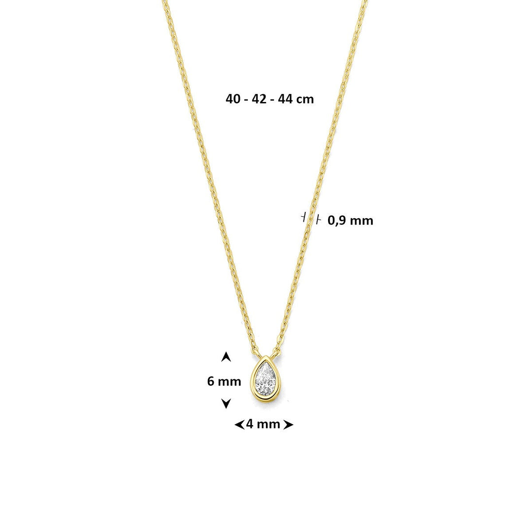 9k Geelgouden dames ketting met peervormige zirkonia