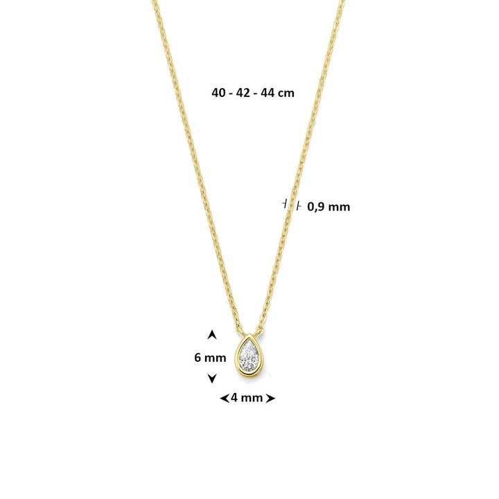 9k Geelgouden dames ketting met peervormige zirkonia