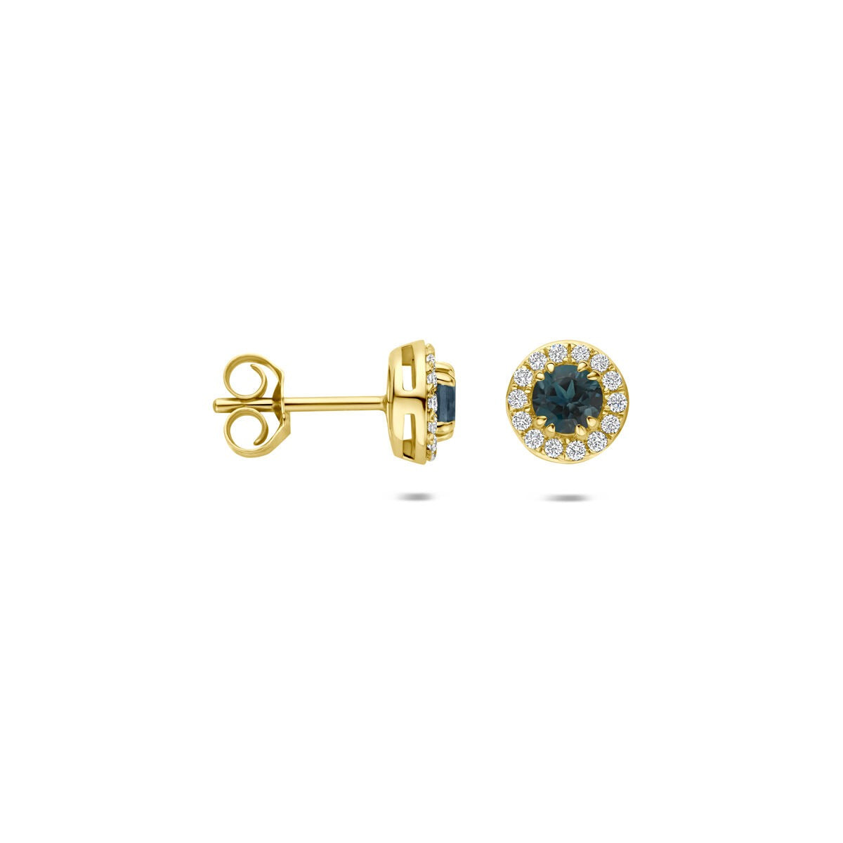 14k Geelgouden oorknoppen met London blue topaas en lab grown diamant