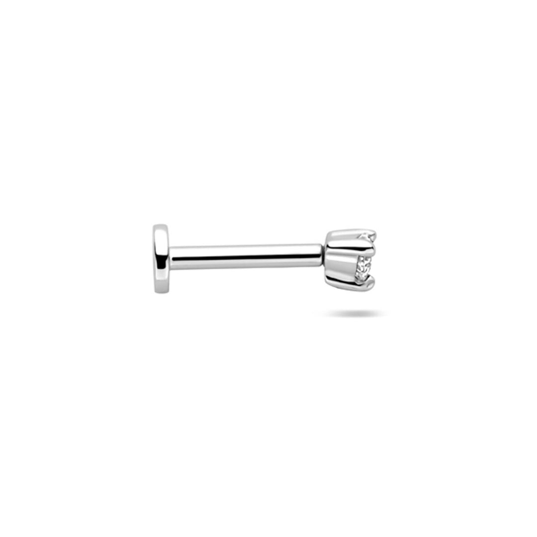 925 Gerhodineerd Zilveren Flat Back Piercing met Zirkonia