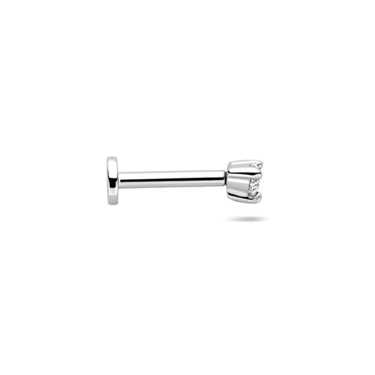 925 Gerhodineerd Zilveren Flat Back Piercing met Zirkonia