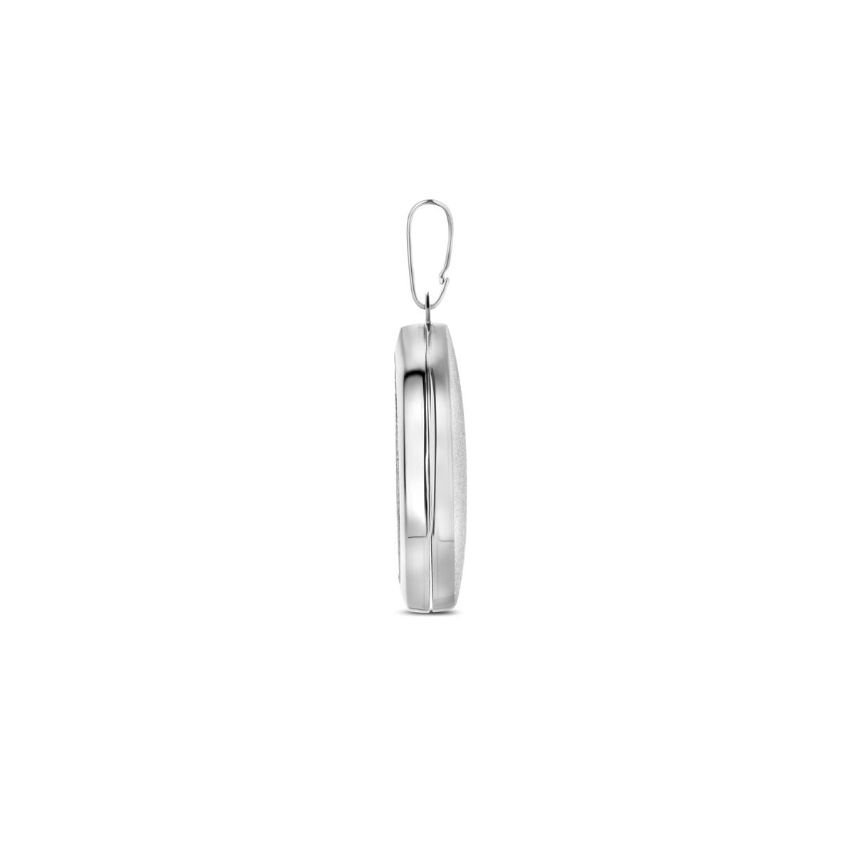 Zilveren medaillon – gerhodineerd 925 zilver met poli/glitter gediamanteerde afwerking