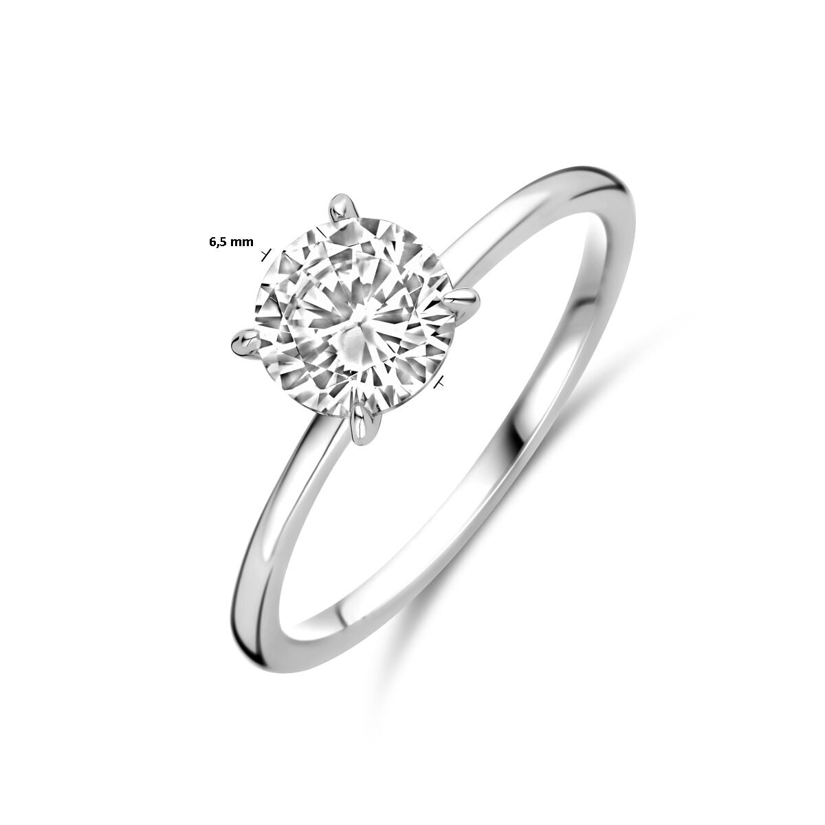 Zilveren ring met ronde zirkonia – gerhodineerd 925 zilver, 6,5 x 6,5 mm