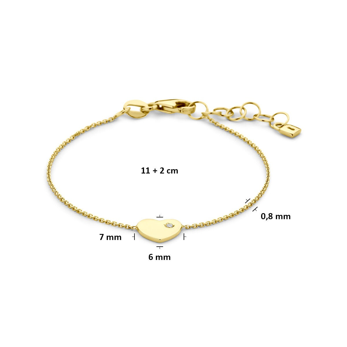 9k Geelgouden kinderarmband met hartje en zirkonia