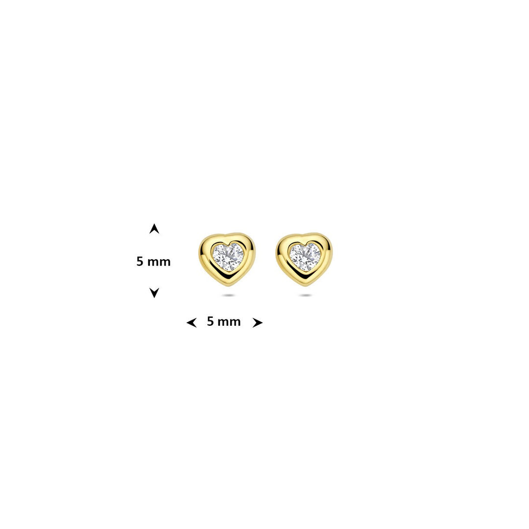 ear studs heart and zirconia 14K yellow gold