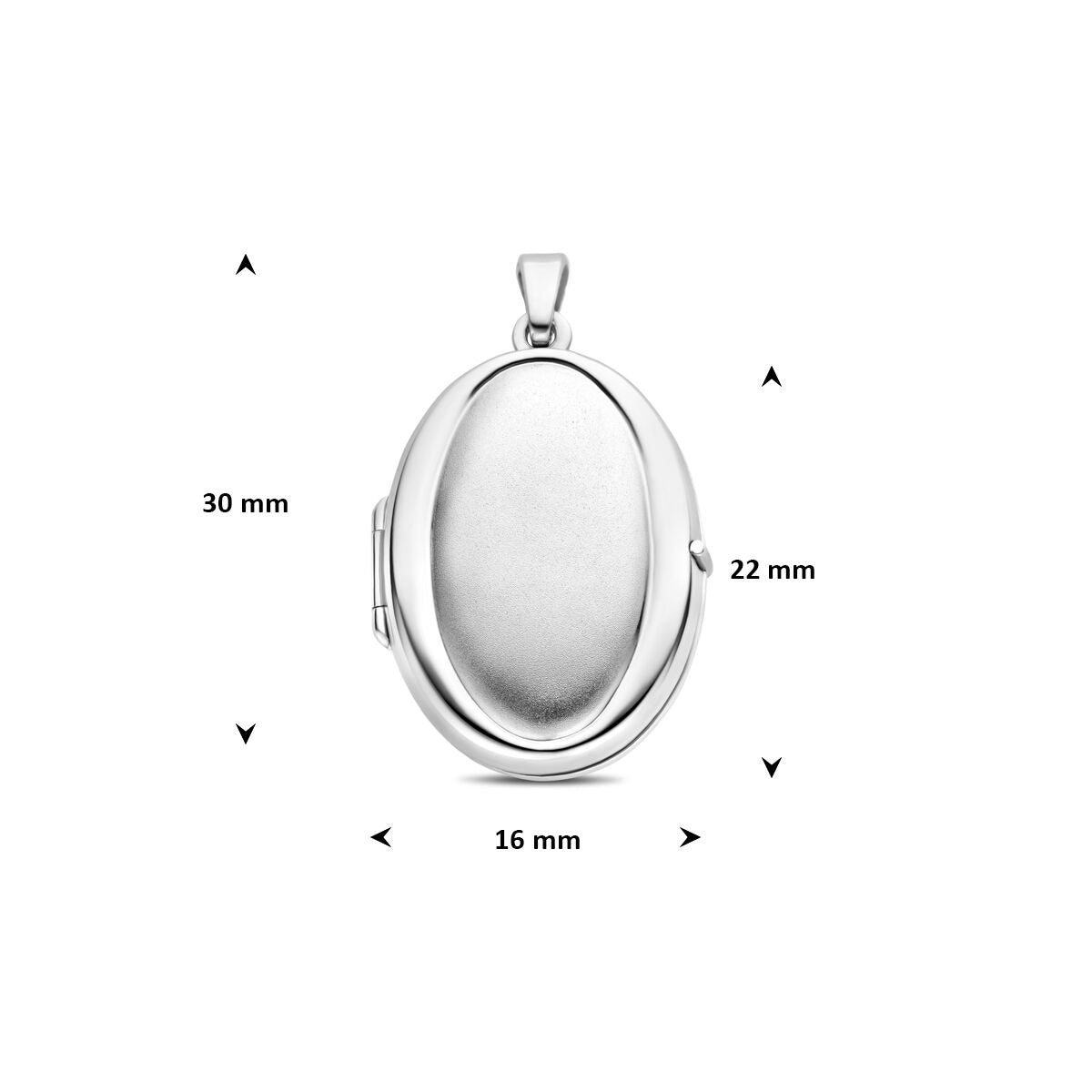 Zilveren medaillon – ovaal gerhodineerd 925 zilver met poli/mat afwerking