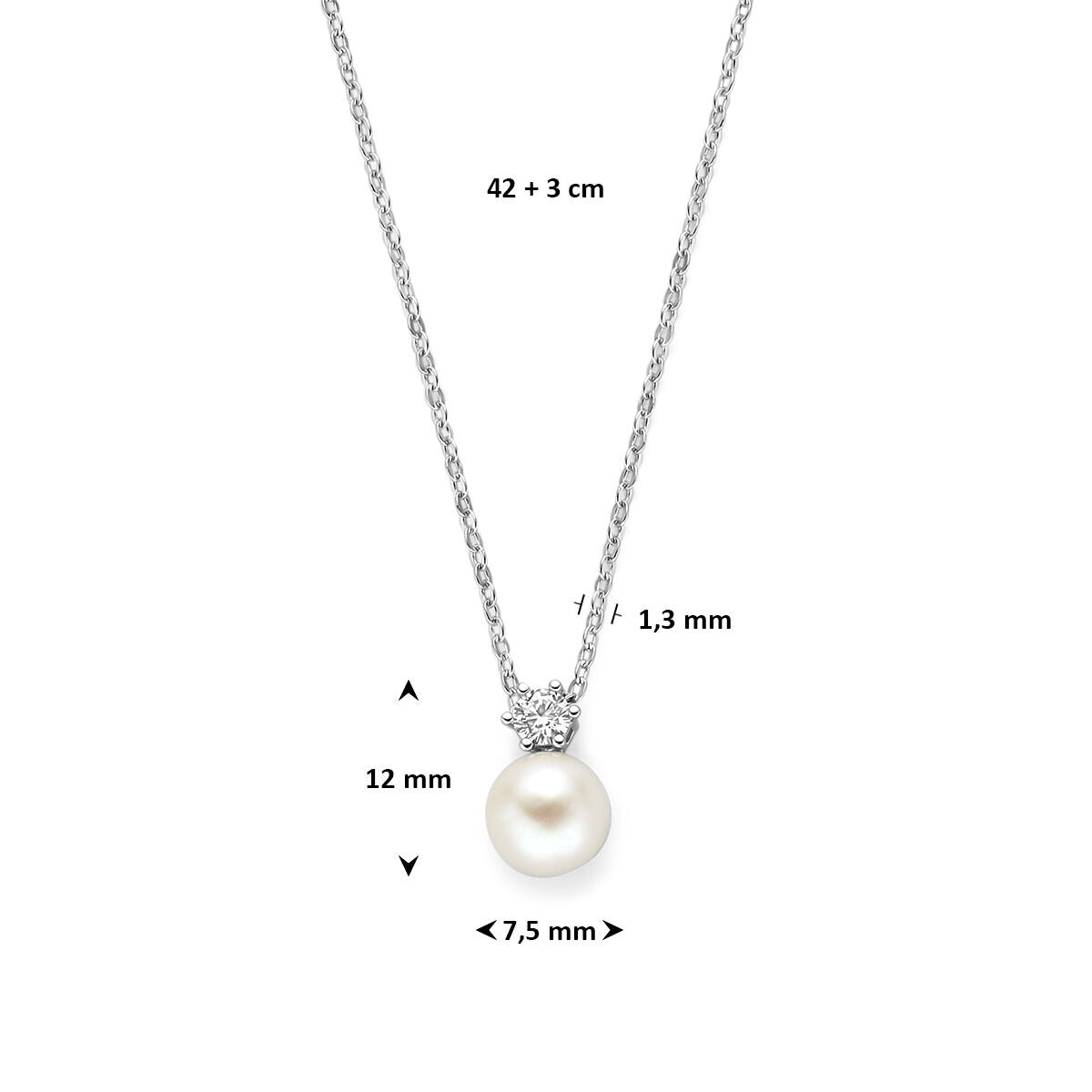 Gerhodineerd 925 zilveren collier met parel en zirkonia