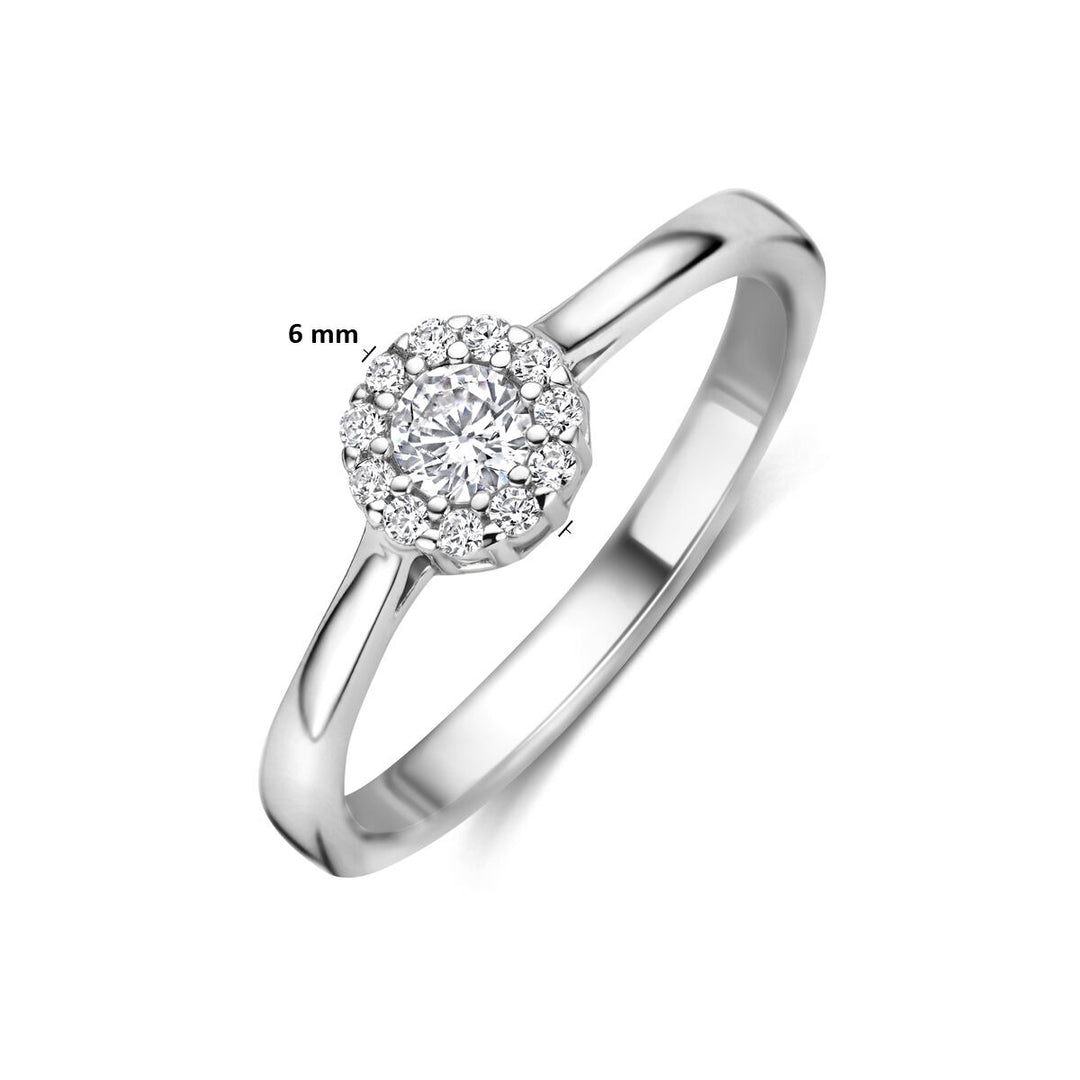 Zilveren dames ring met briljant geslepen zirkonia in entouragezetting