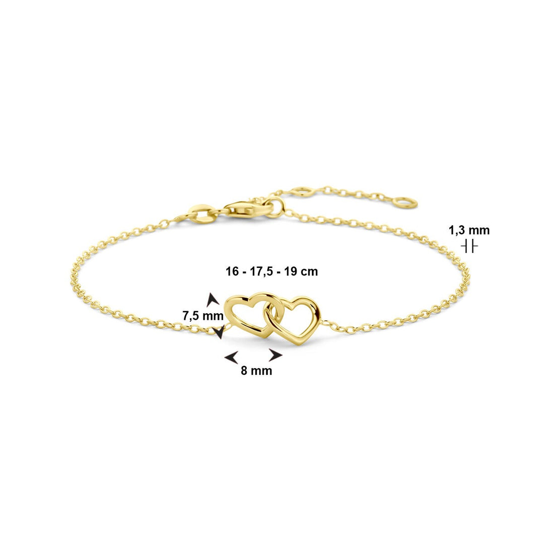14k Geelgouden armband met twee harten