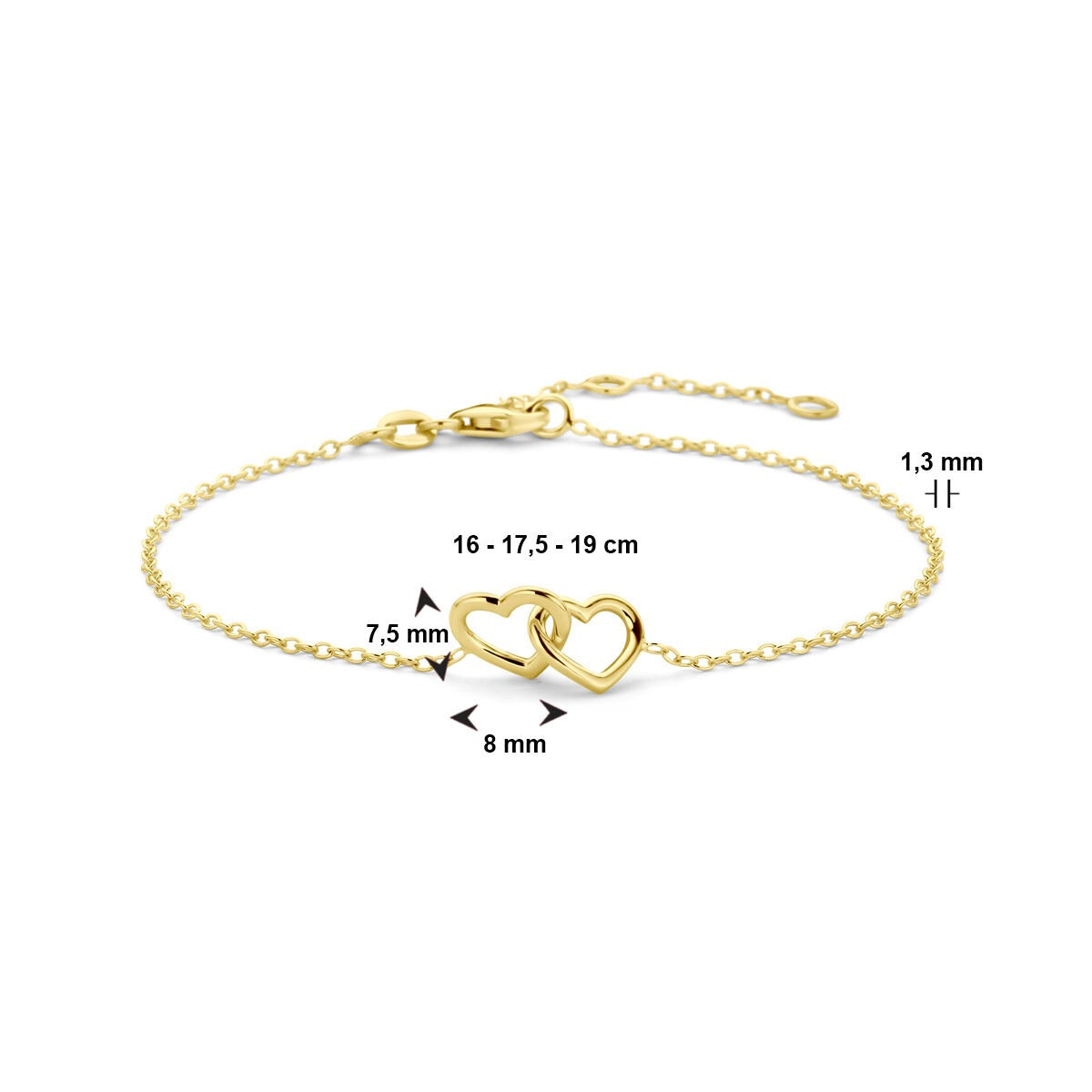 bracelet hearts 16 - 17.5 - 19 cm 14K yellow gold