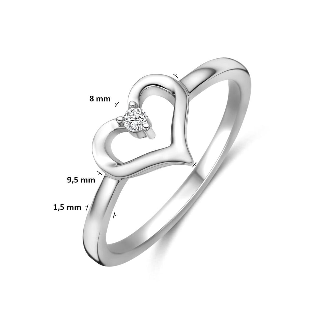Gerhodineerd 925 Zilveren Ring met Hartje en Zirkonia
