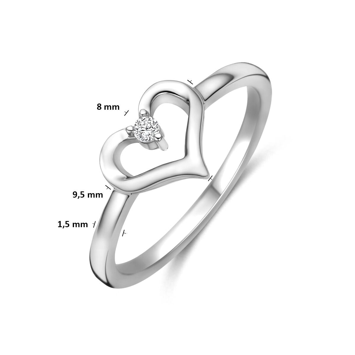 Gerhodineerd 925 Zilveren Ring met Hartje en Zirkonia
