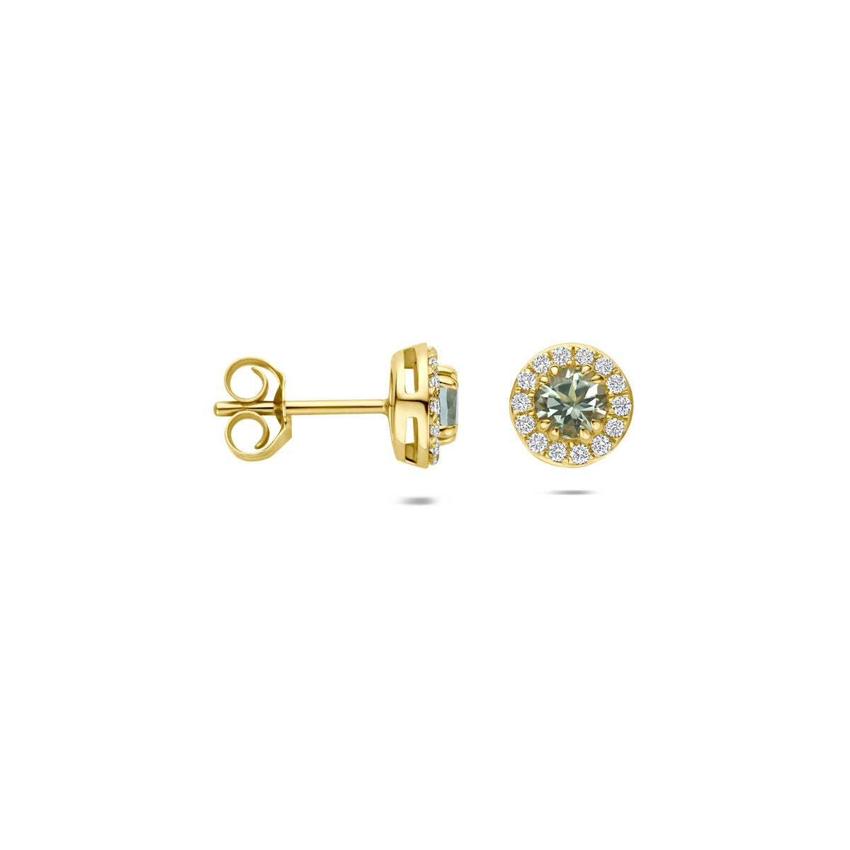 14k Geelgouden oorknoppen met groene amethist en lab grown diamant