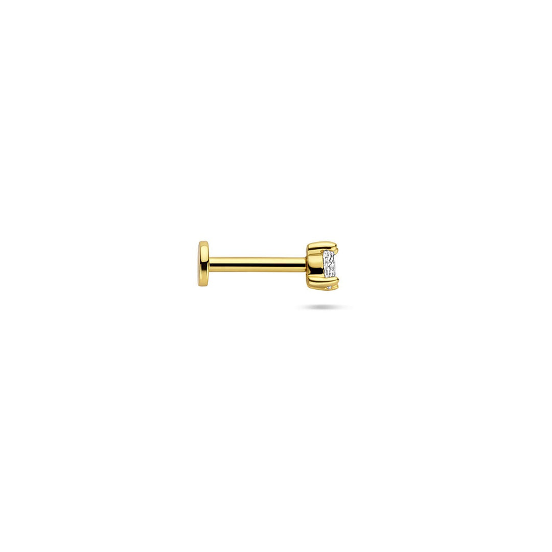 Verguld 925 zilveren flat back piercing met ovale zirkonia