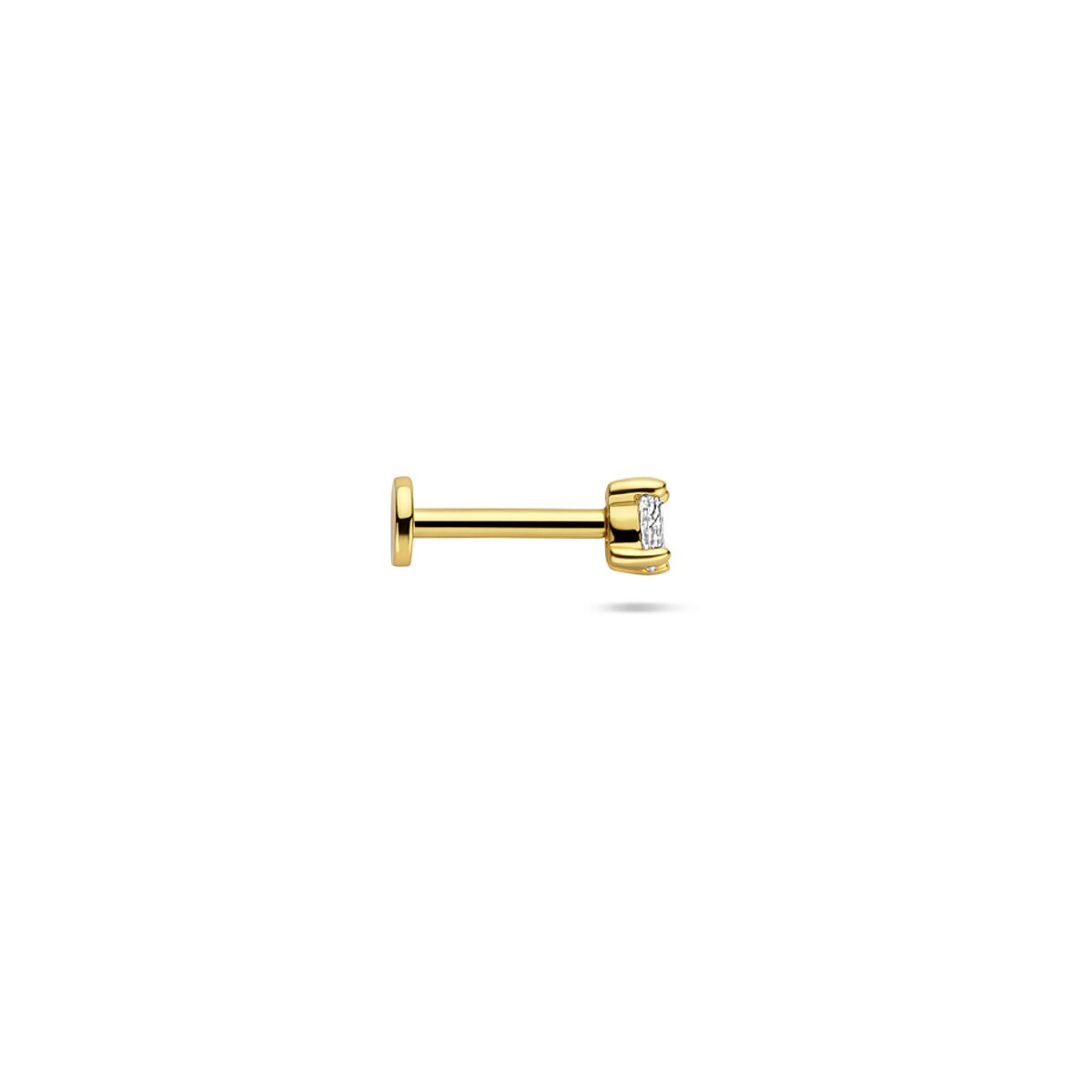 Verguld 925 zilveren flat back piercing met ovale zirkonia