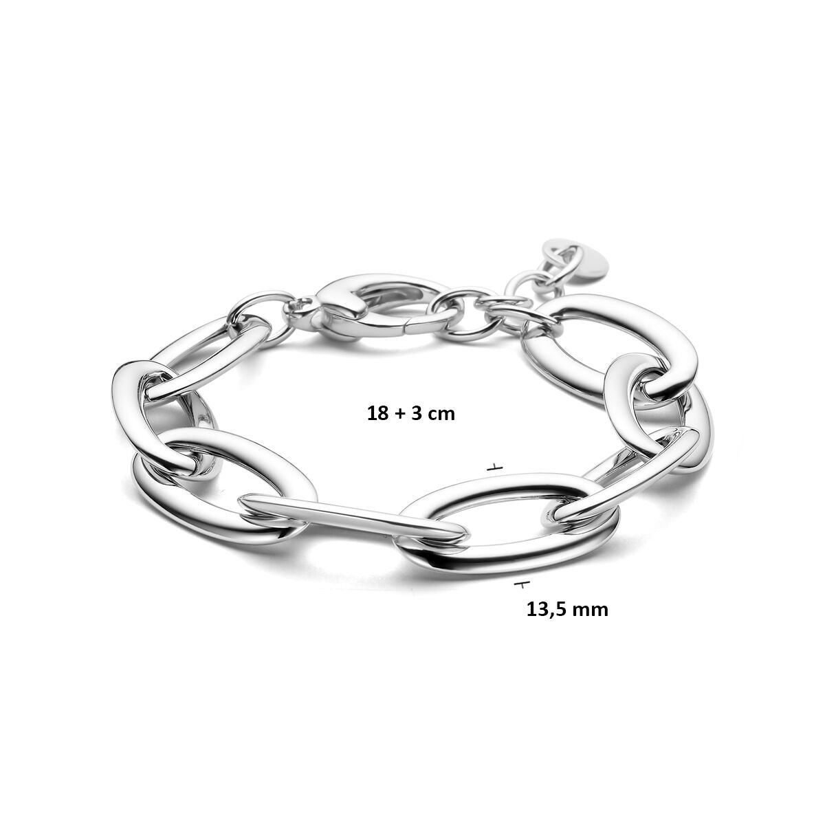 Zilveren dames armband – gerhodineerde anker schakel 13,5 mm