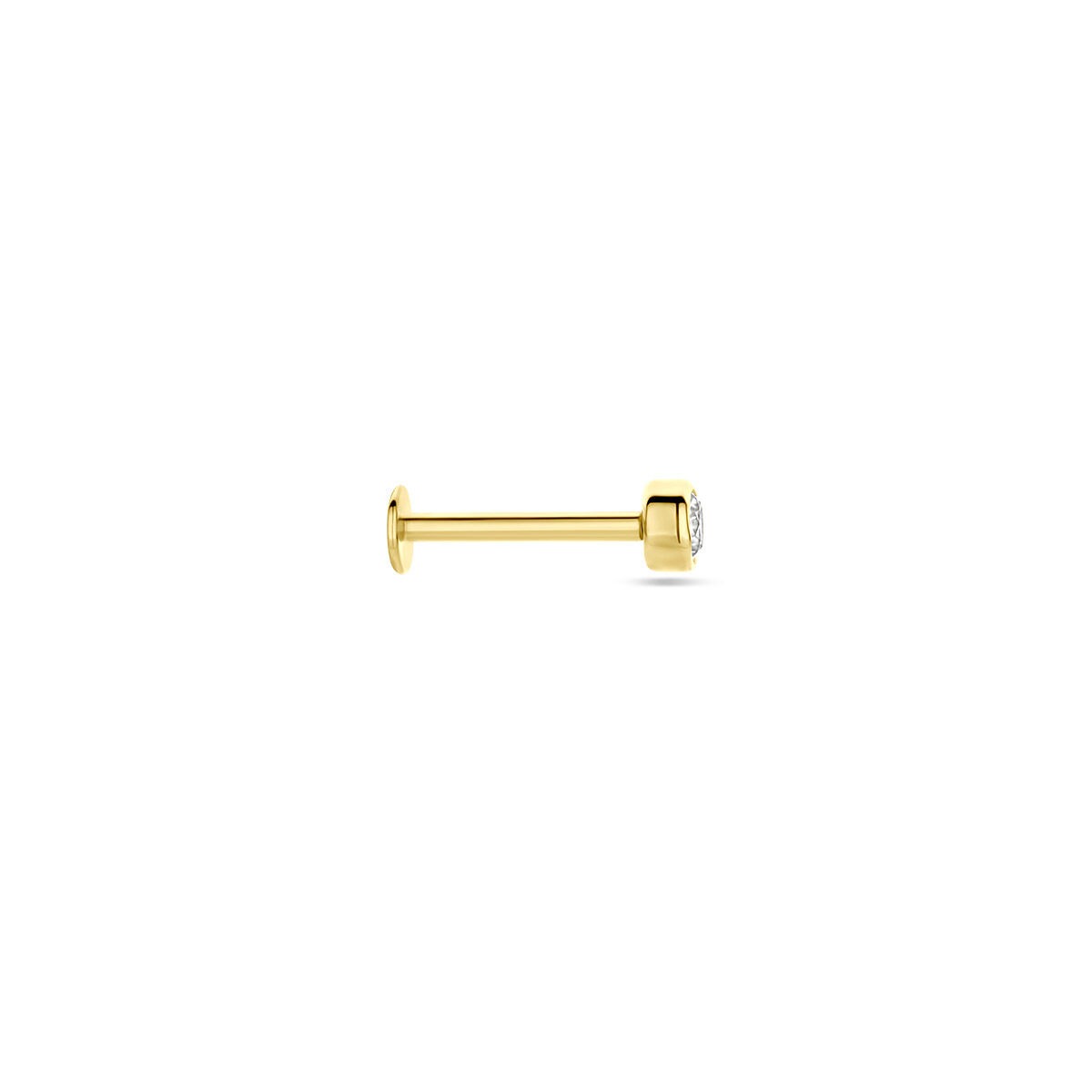 9k Geelgouden flat back piercing met zirkonia 3 mm