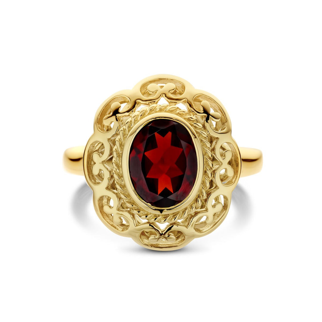 14k Geelgouden Vintage Ring met Granaat