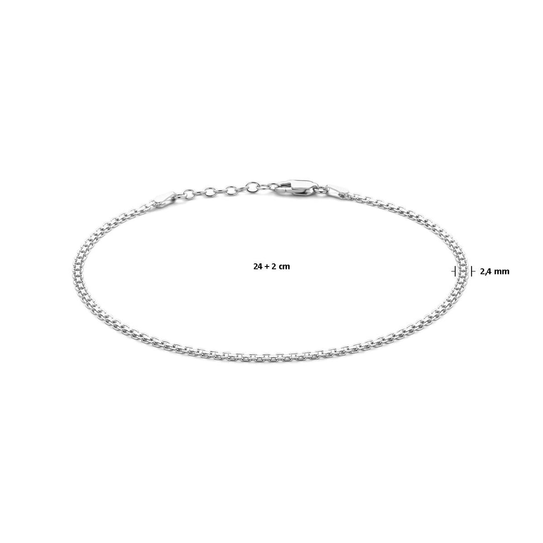 Zilveren enkelbandje met bismarck schakel – gerhodineerd 925 zilver, 24–26 cm