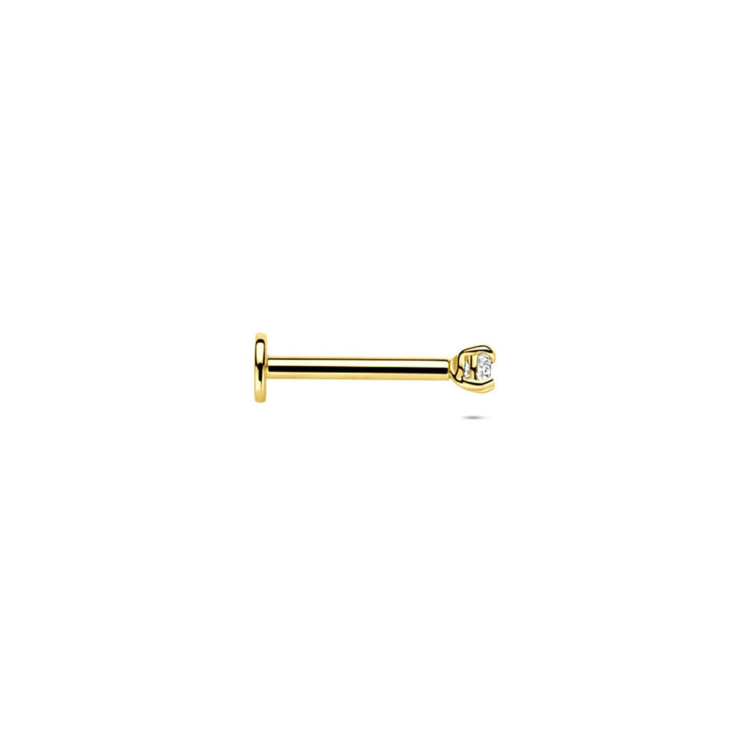 9k Geelgouden flat back piercing met zirkonia 2 mm