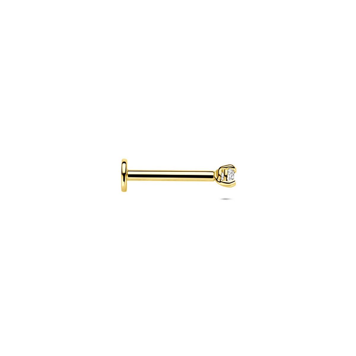 9k Geelgouden flat back piercing met zirkonia 2 mm