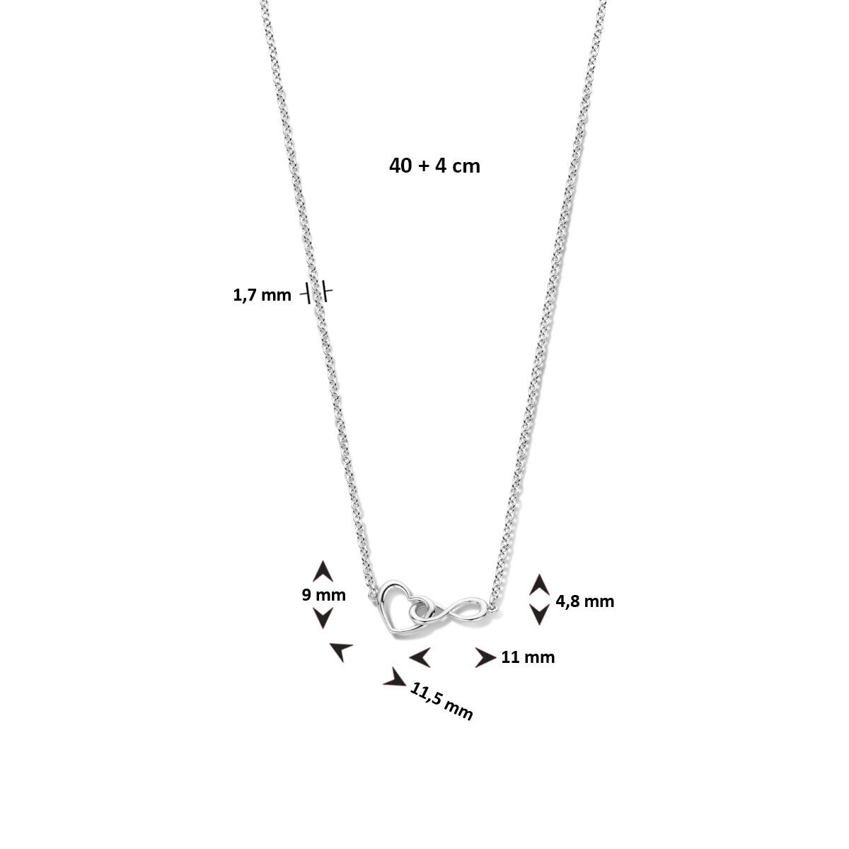 Gerhodineerd 925 zilveren collier met hartje en infinity