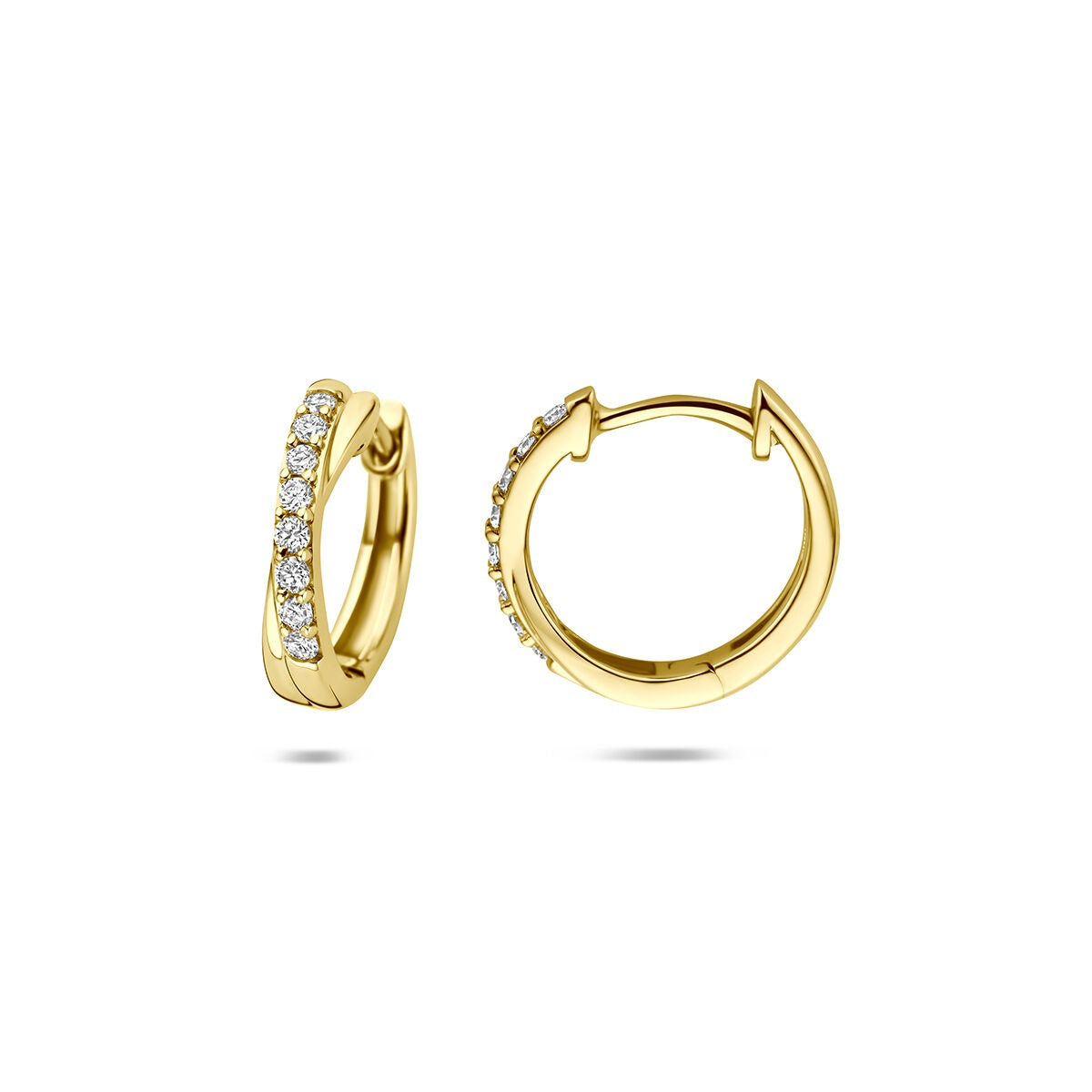 14k Geelgouden klapoorringen met lab grown diamant 0,20 ct