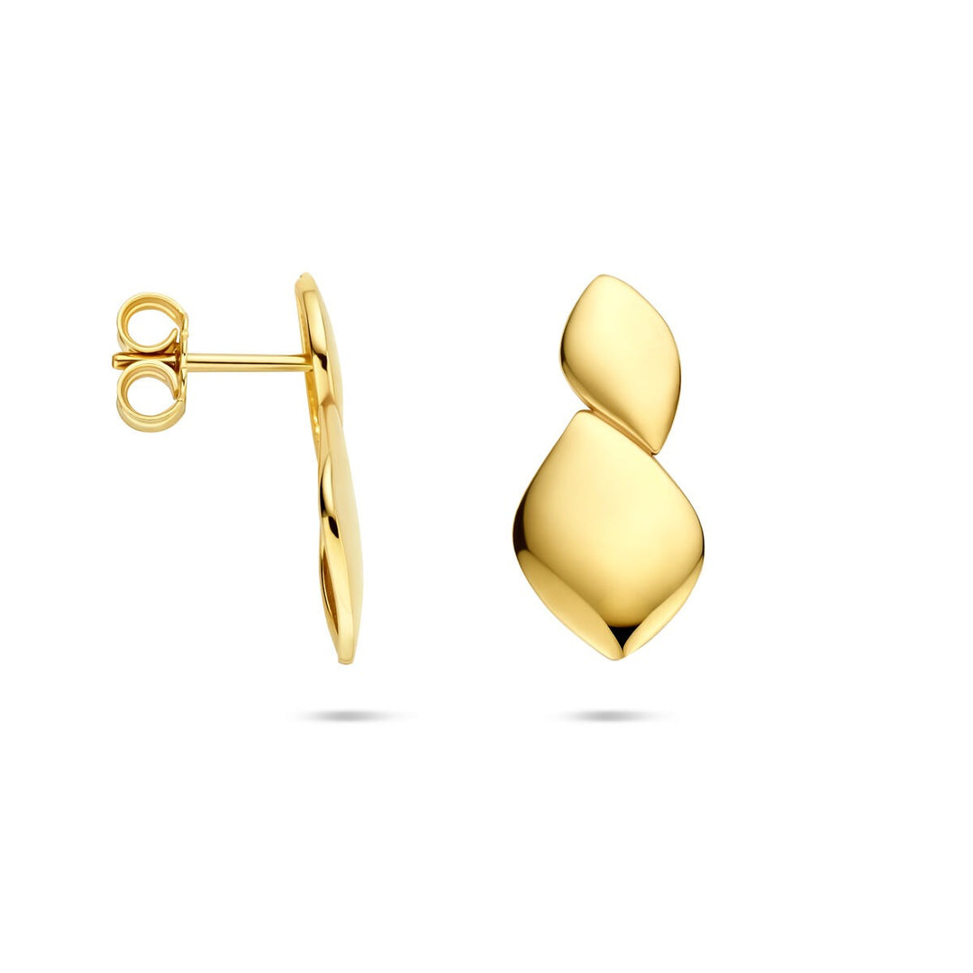 Gouden oorknoppen 14k langwerpig design