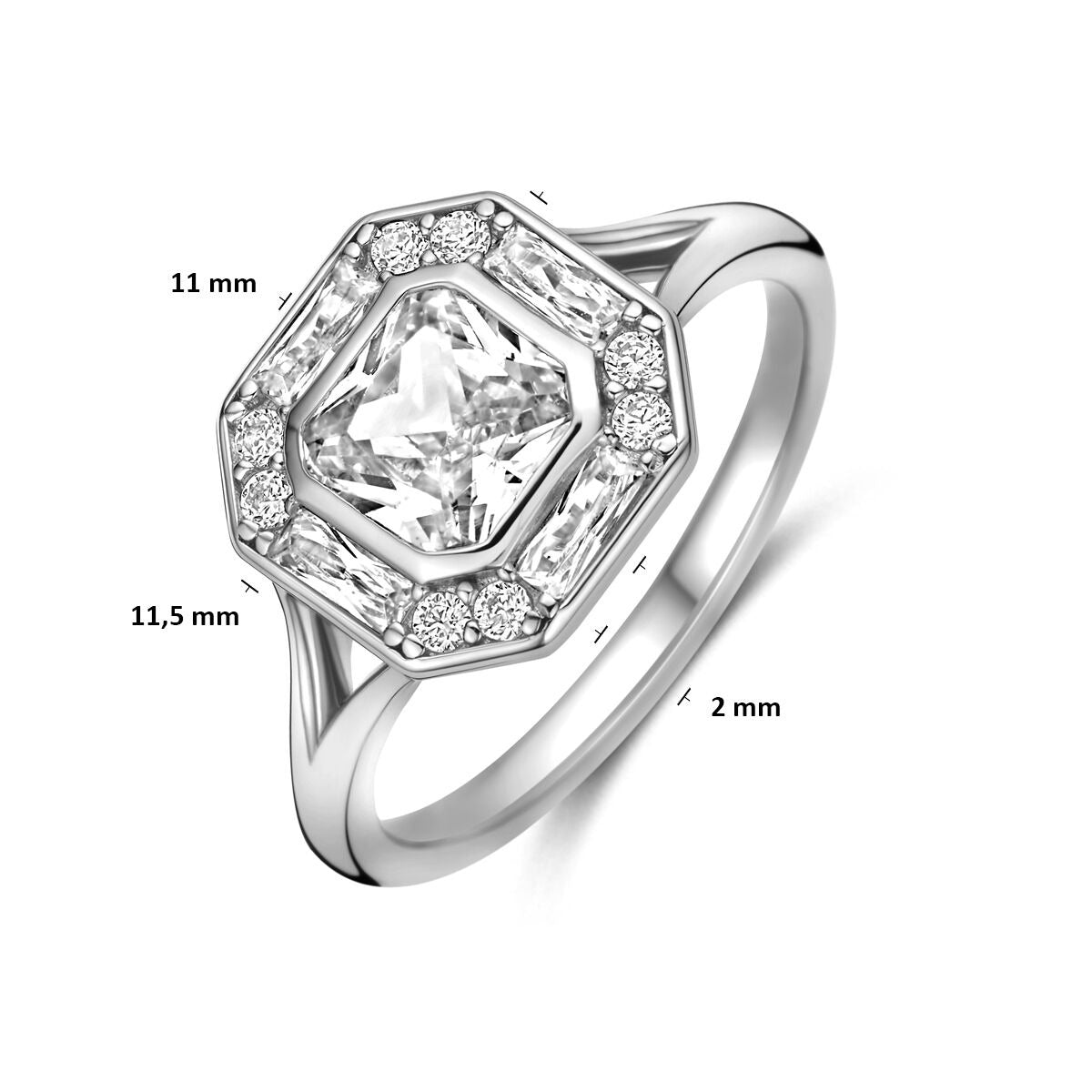 Gerhodineerd 925 Zilveren Ring met Zirkonia Entourage