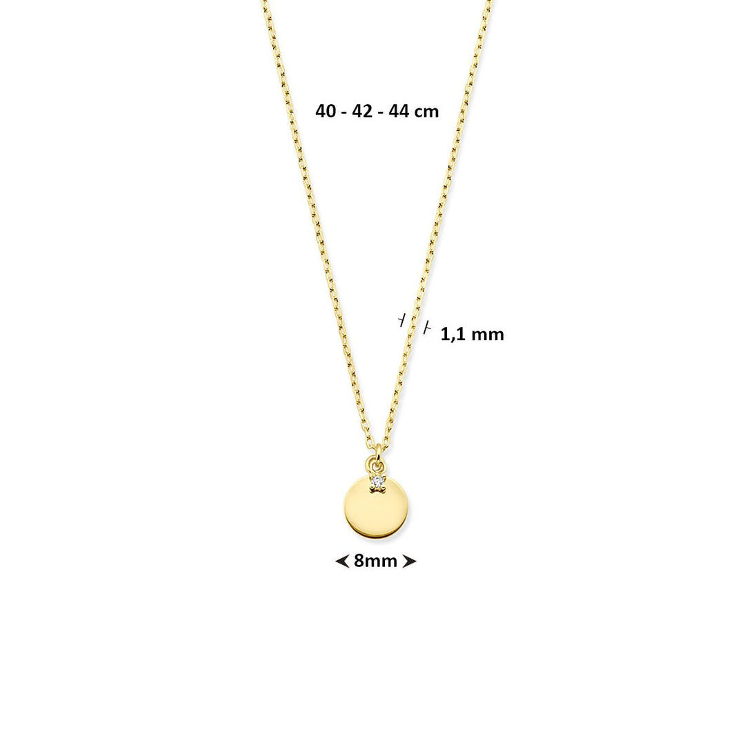 14k geelgouden collier met rondje en zirkonia – 40-44cm