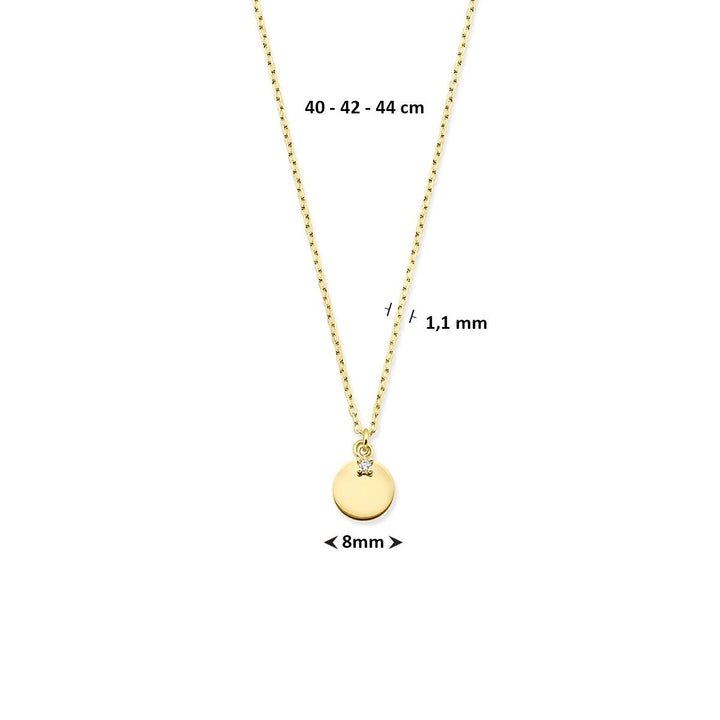14k geelgouden collier met rondje en zirkonia – 40-44cm
