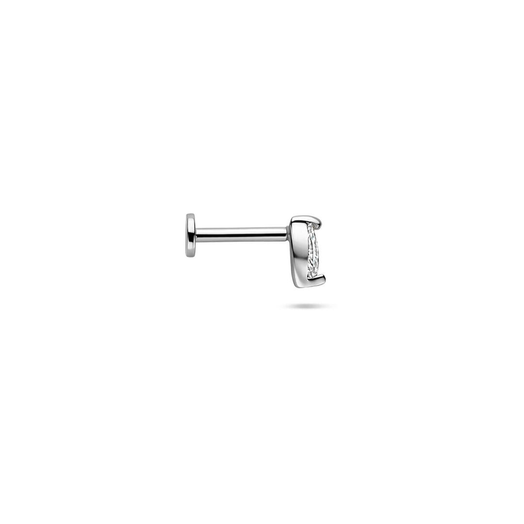 Zilveren flat back piercing met markies zirkonia – gerhodineerd 925