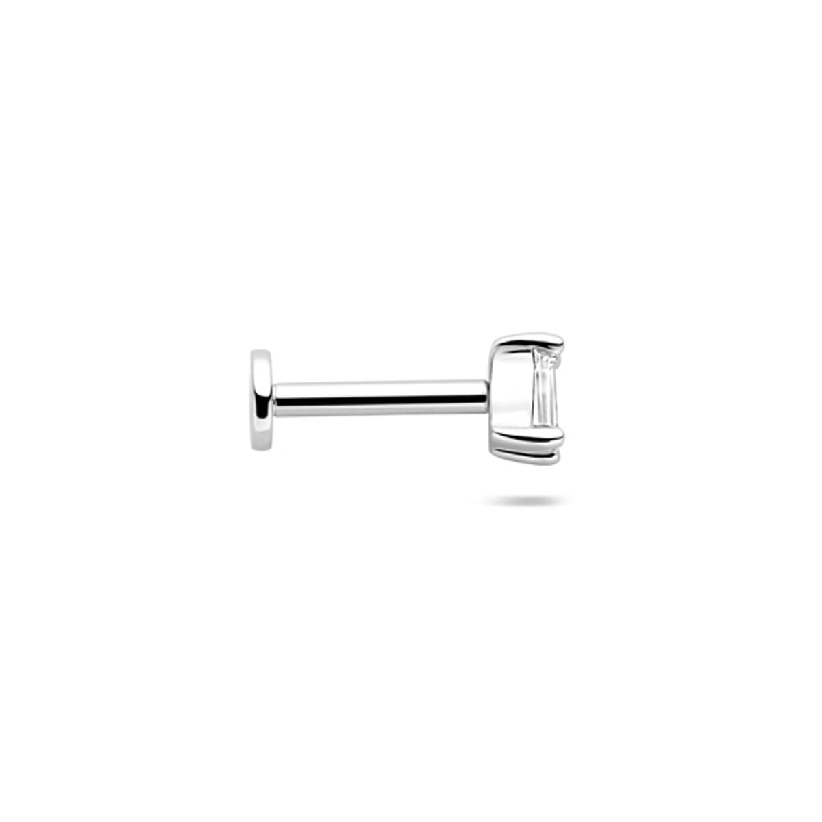 925 Gerhodineerd Zilveren Flat Back Piercing met Zirkonia