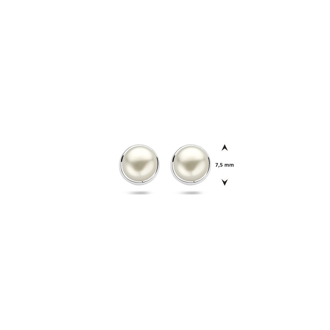 ear studs pearl silver rhodium plated