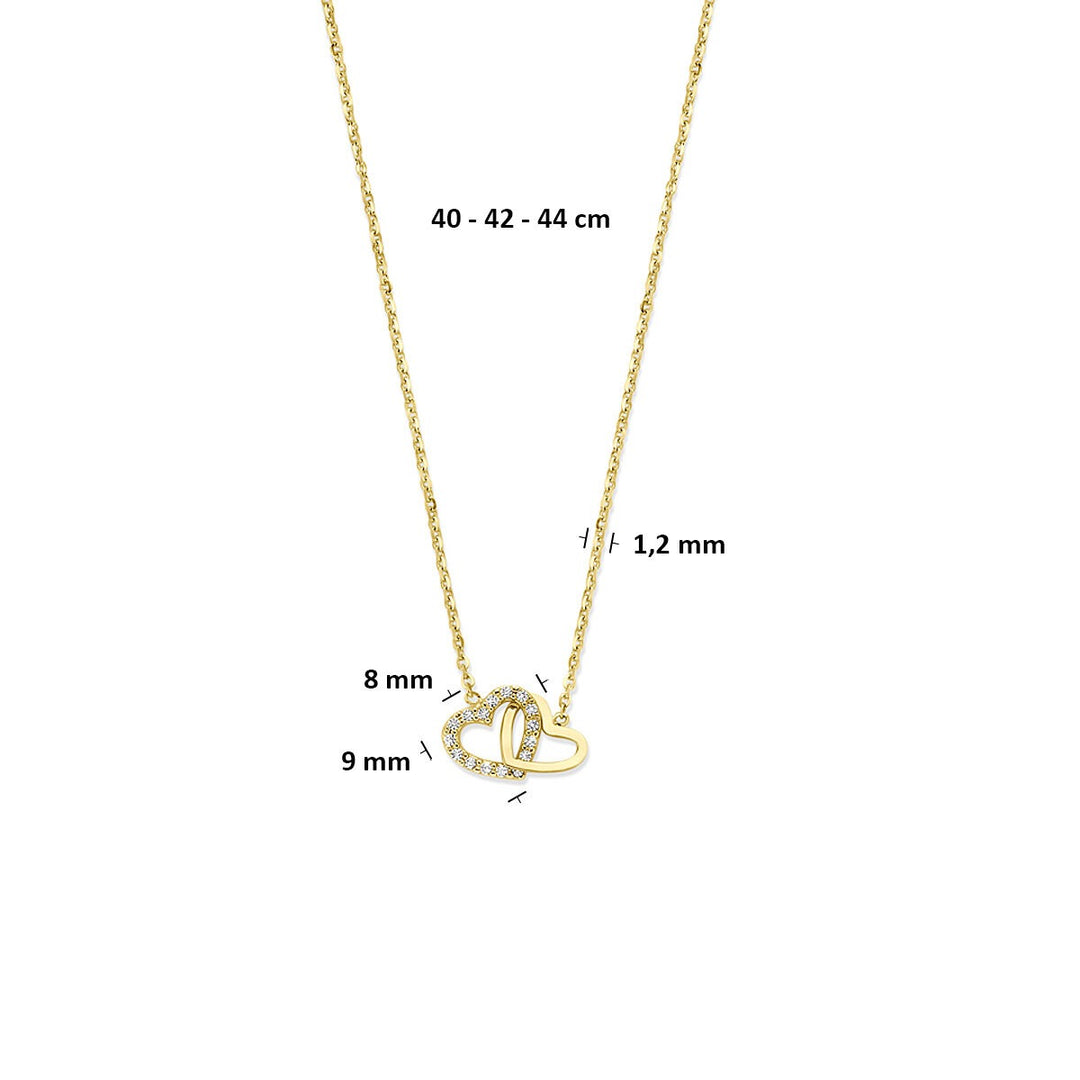 14k Geelgouden collier met hartje en zirkonia