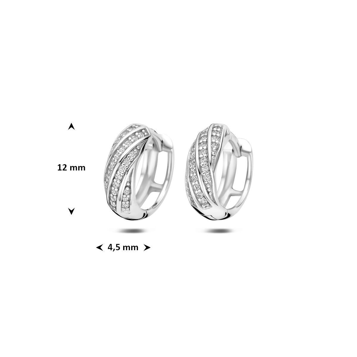 Gerhodineerd 925 zilveren klapoorringen met zirkonia 12 x 4.5 mm
