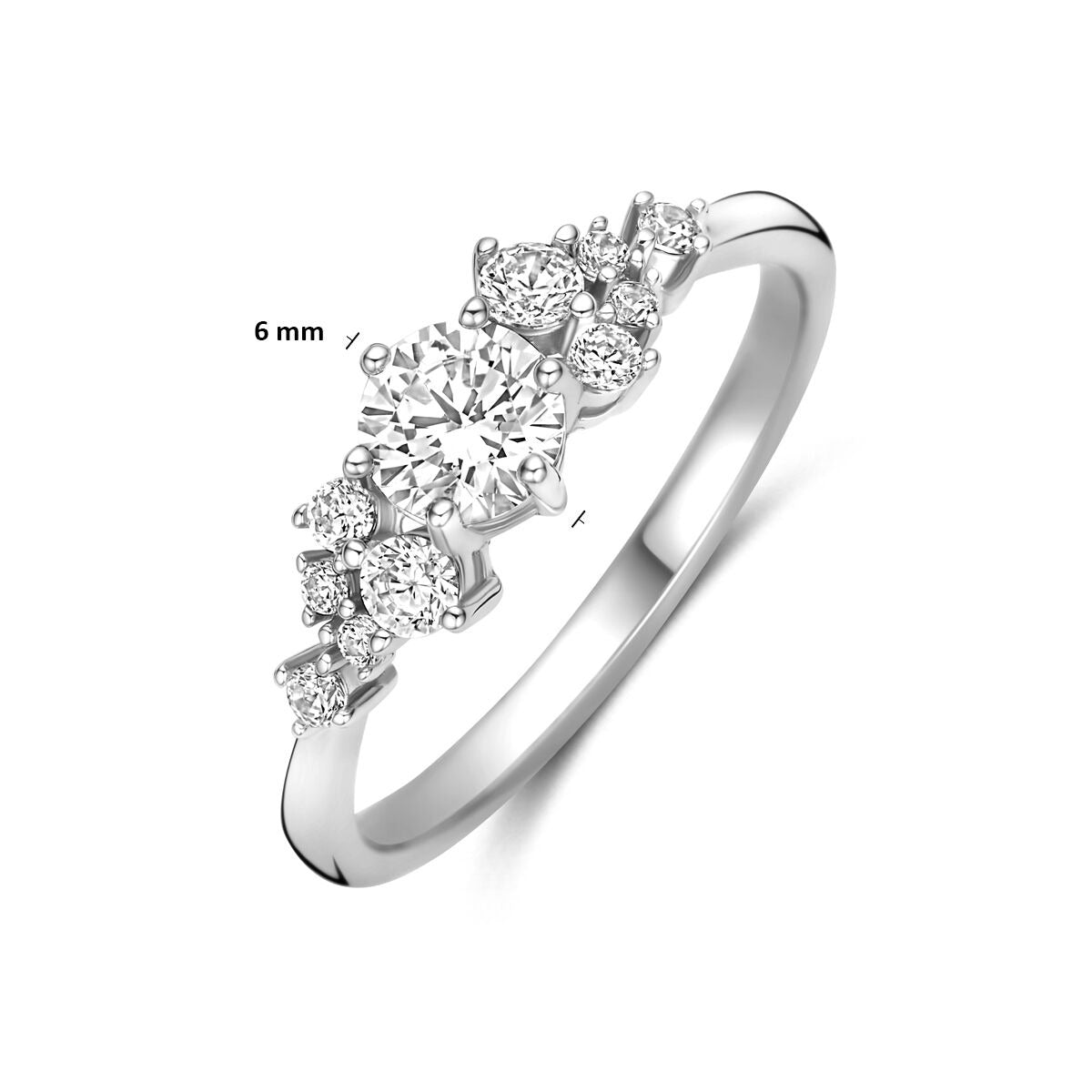 Gerhodineerd 925 Zilveren Ring met Zirkonia 6 mm