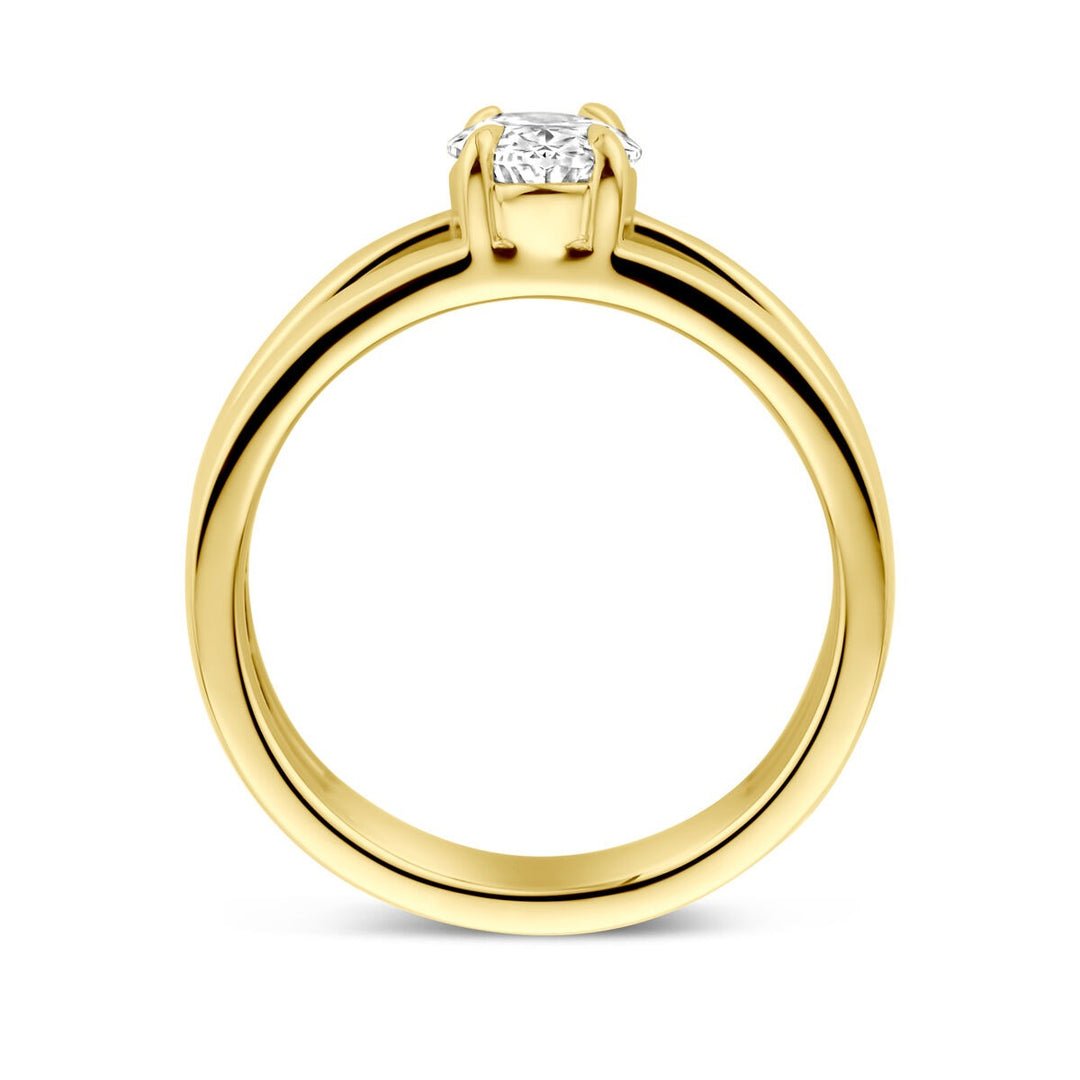 14k Geelgouden damesring met 1.00ct ovaal lab grown diamant