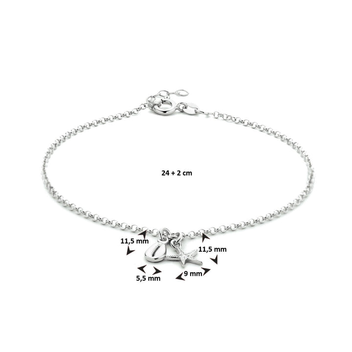 Gerhodineerd Zilveren Enkelbandje met Ster en Schelp – 24-26 cm