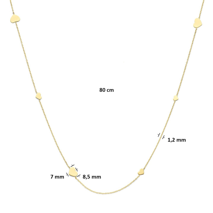 14k geelgouden ketting met hartjes