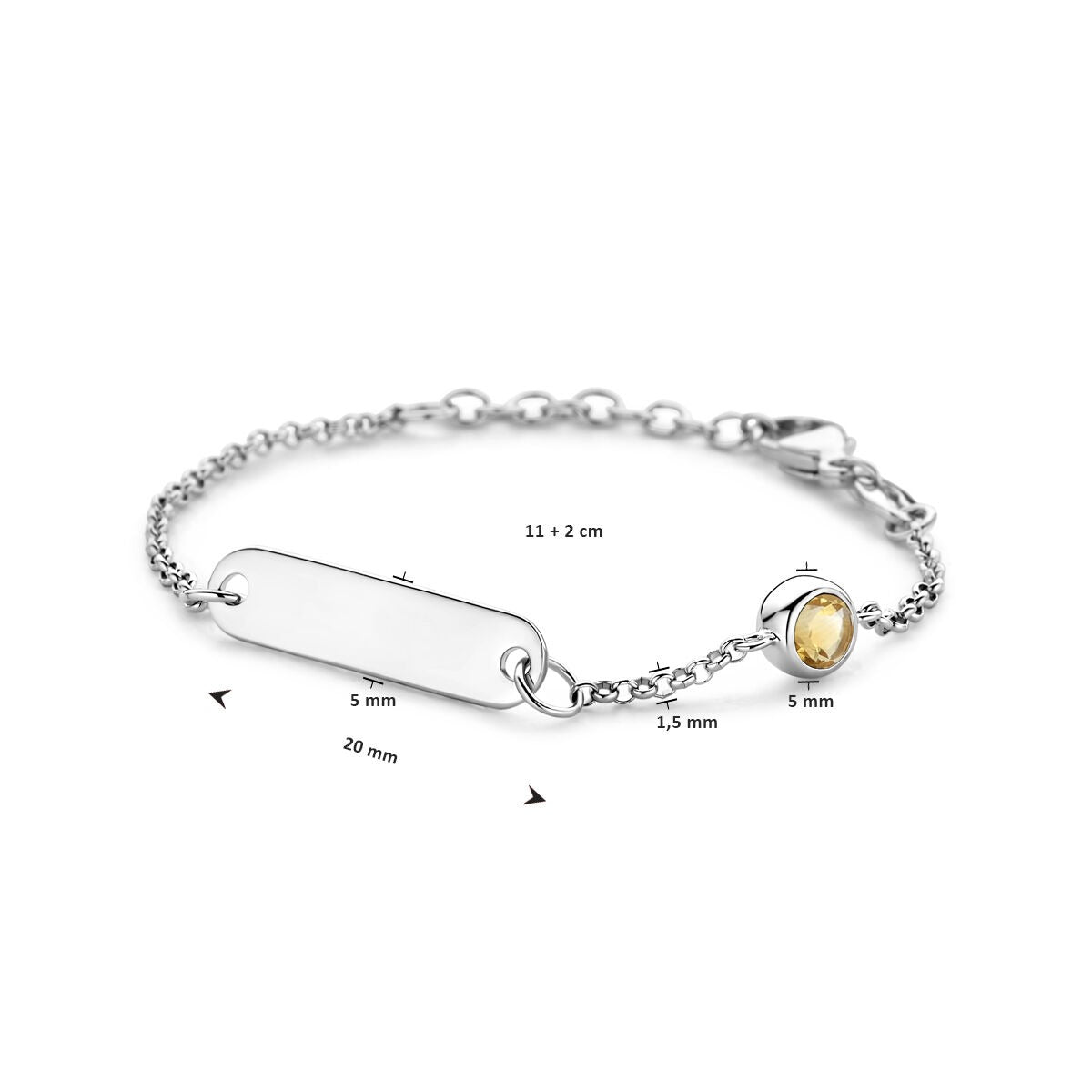engraving bracelet plate 5.0 mm with birthstone 11 + 2 cm silver rhodium plated